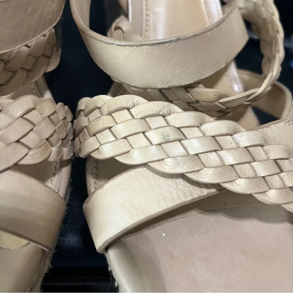 Antonio Melani Beige Nude‎ Braided Leather Espadrille Wedges Rope approx sz 5*